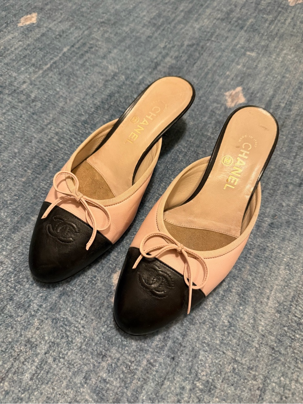 Chanel Pink and Black Leather Ballet Kitten Heel
